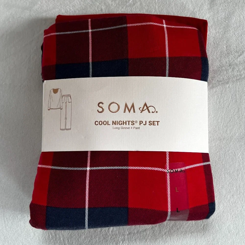 NWT Soma COOL NIGHTS Long Sleeve Pj Set - Color -BLANKET PLAID NAVY - Size L - Picture 8 of 11